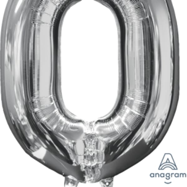 26" x 20" Silver Number 0 Mid-Size Foil Balloon