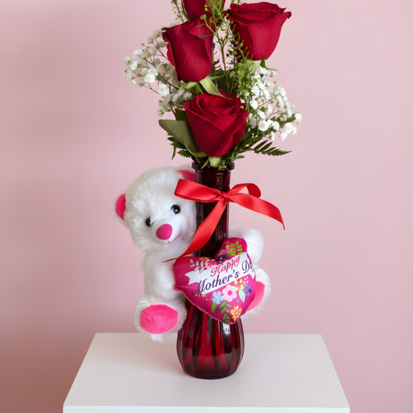 4 Roses in Glass Vase