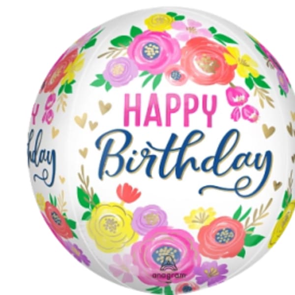 15" Artful Floral Birthday Orbz Balloon