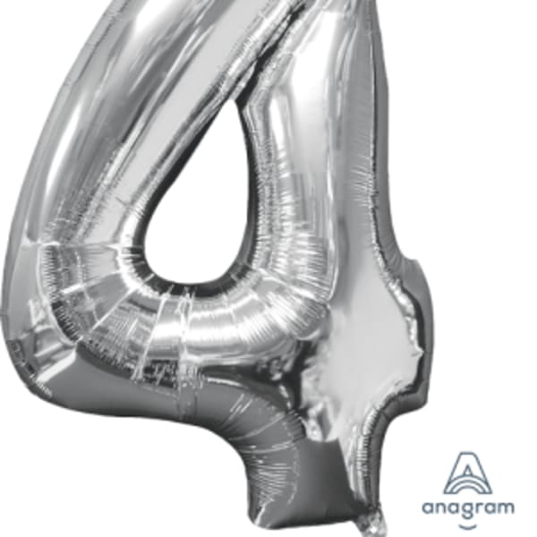 26" x 18" Silver Number 4 Mid-Size Foil Balloon