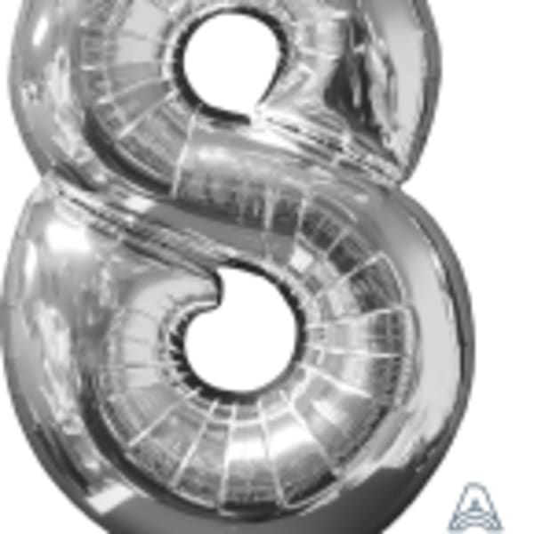 26" x 18" Silver Number 8 Mid-Size Foil Balloon