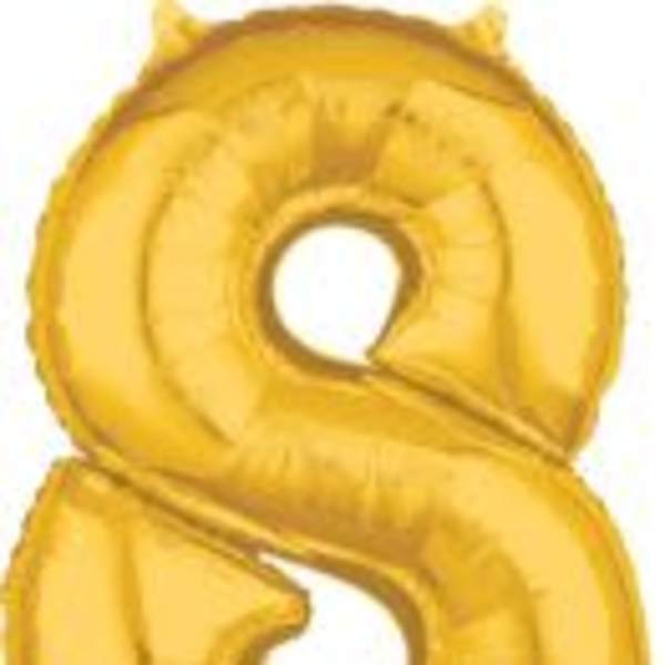 26" x 18" Gold Number 8 Mid-Size Foil Balloon