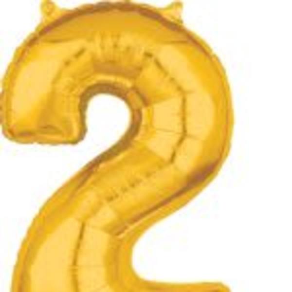26" x 17" Gold Number 2 Mid-Size Foil Balloon