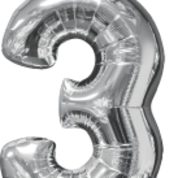 26" x 17" Silver Number 3 Mid-Size Foil Balloon