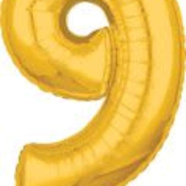 26" x 17" Gold Number 9 Mid-Size Foil Balloon