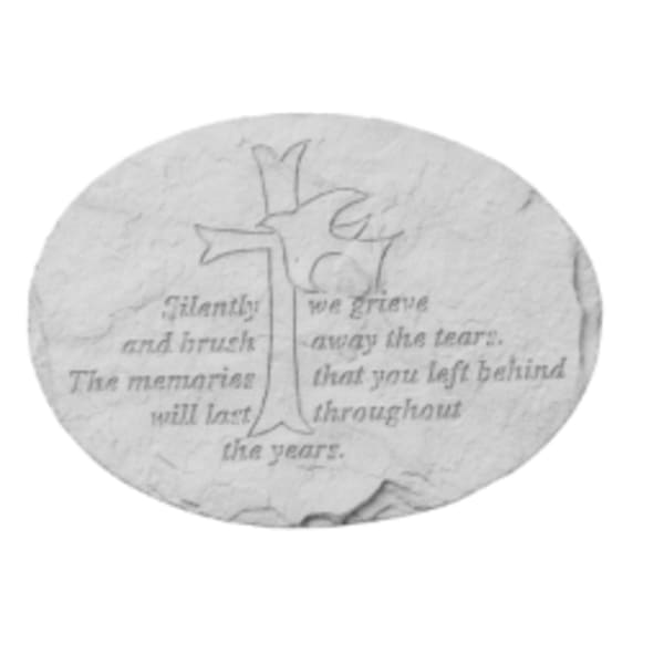 Oval memorial stone with an engraved dove and poem