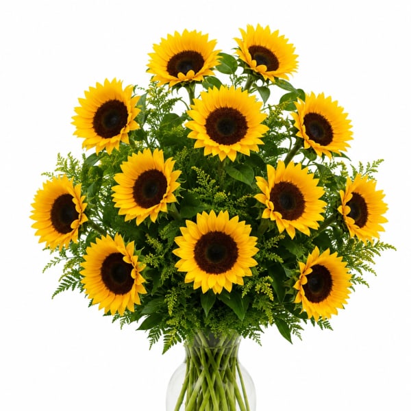 Sunflower bouquet in a clear glass vase
