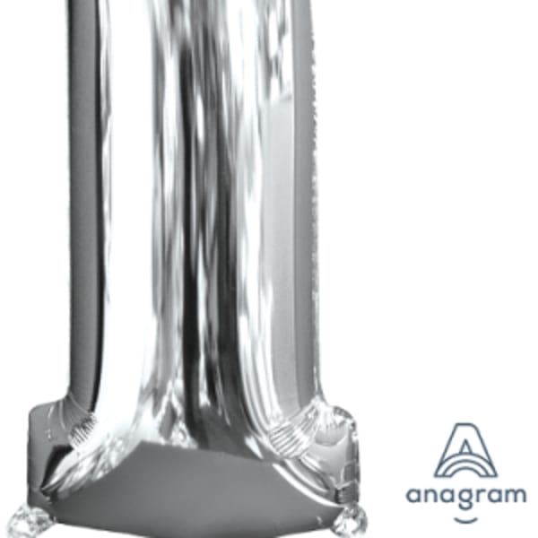 26" x 11" Silver Number 1 Mid-Size Foil Balloon