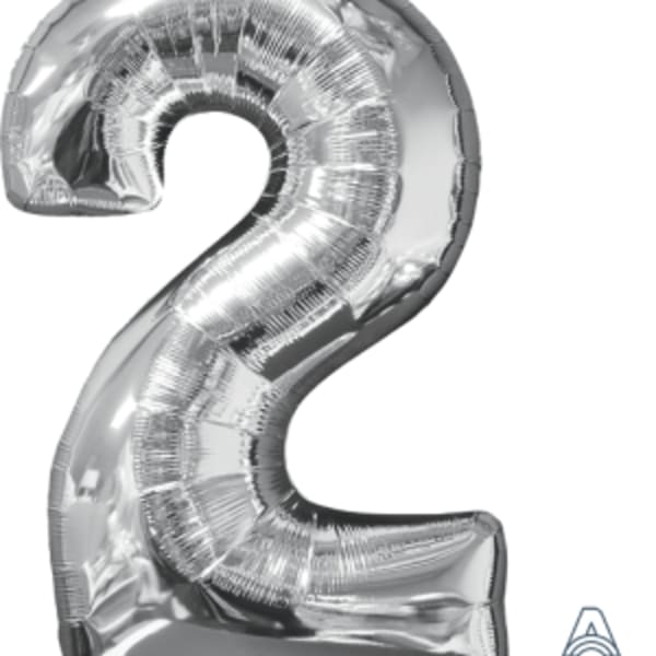 26" x 17" Silver Number 2 Mid-Size Foil Balloon