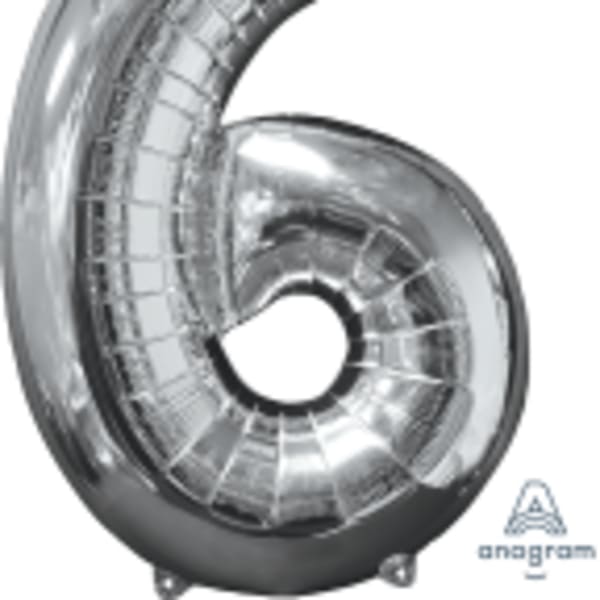 26" x 17" Silver Number 6 Mid-Size Foil Balloon