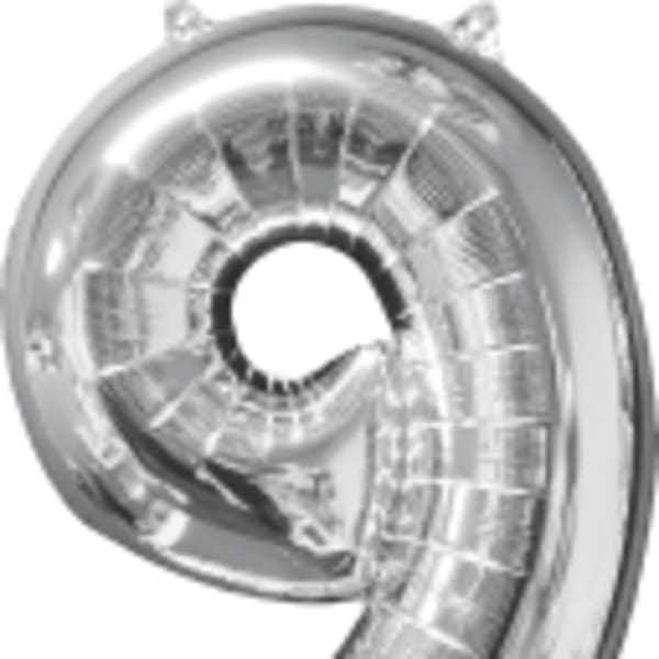 26" x 17" Silver Number 9 Mid-Size Foil Balloon