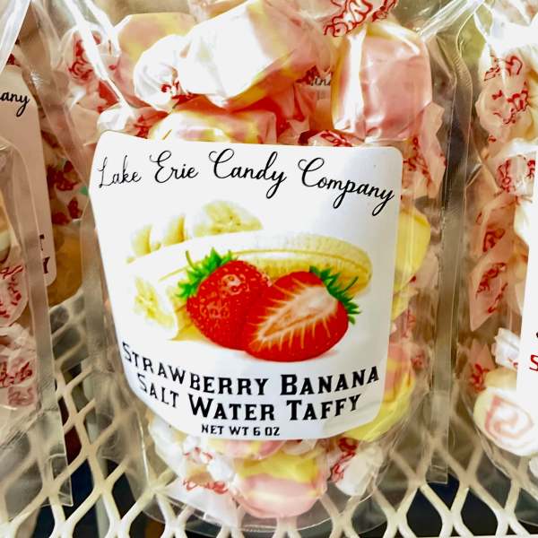 Bag of strawberry banana salt water taffy candies