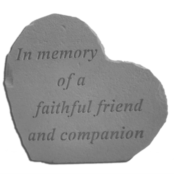 Heart-shaped memorial stone with the words "In memory of a faithful friend and companion"