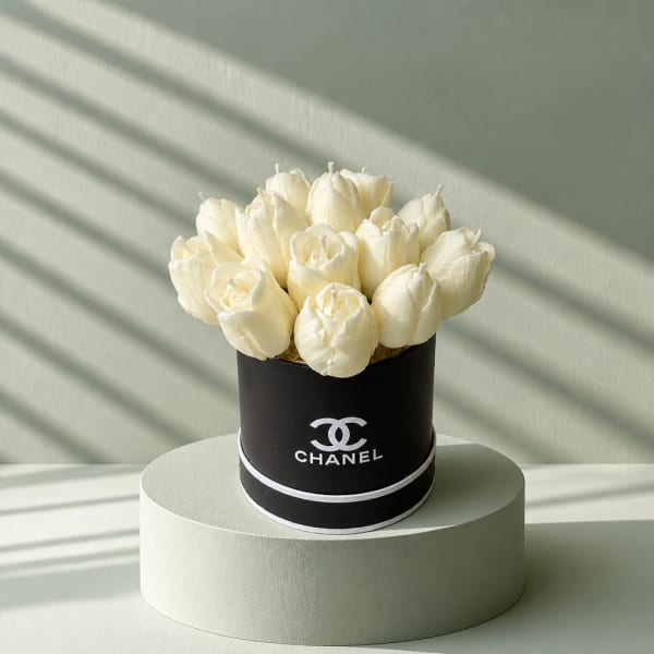 Ivory Tulip Blossom Candle Arrangement