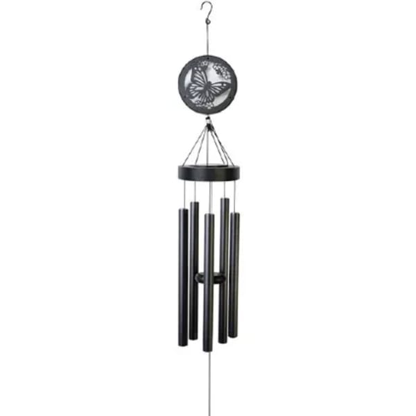 Black butterfly wind chime with hanging metal tubes