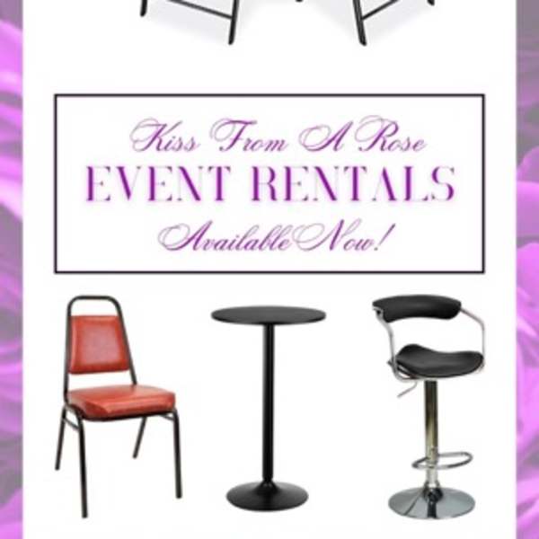 Event rental flyer with tables and chairs on a white background