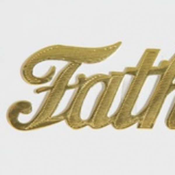 Gold script reading "Father" on a white background
