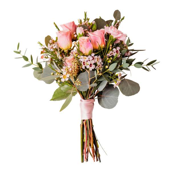 Pink rose bouquet with eucalyptus and small filler flowers