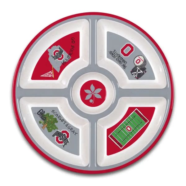 Ohio State-themed decorative tray with red and gray sections