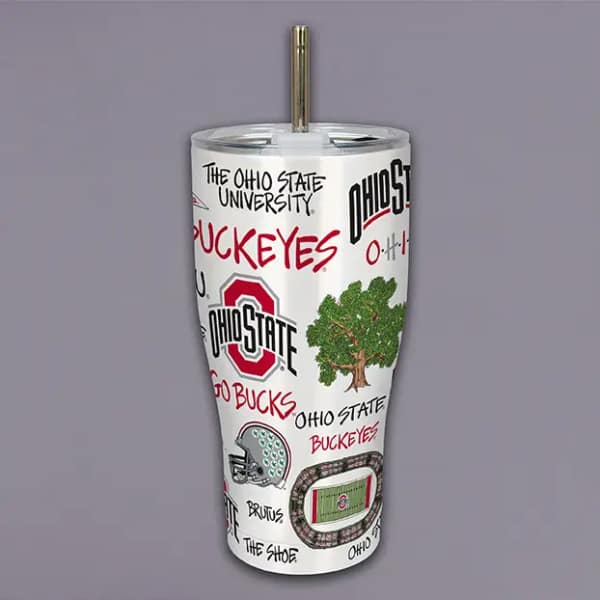 Ohio State Buckeyes tumbler with a metal straw