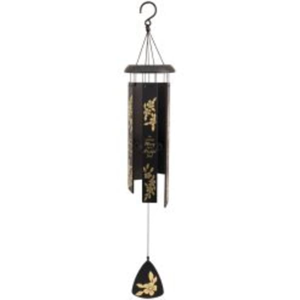 Black hanging wind chime with gold floral accents