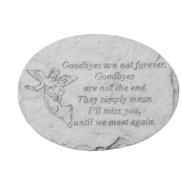 Oval memorial stone with an angel and farewell quote