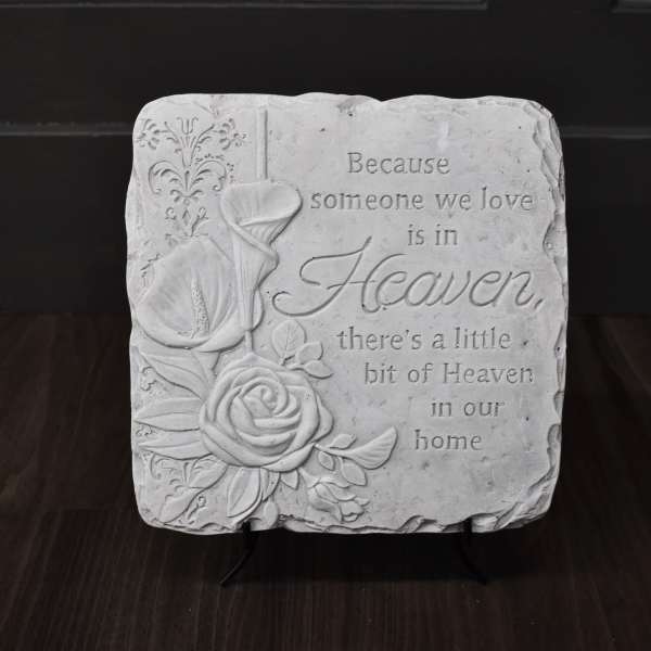 Decorative memorial plaque with roses and a sympathy quote