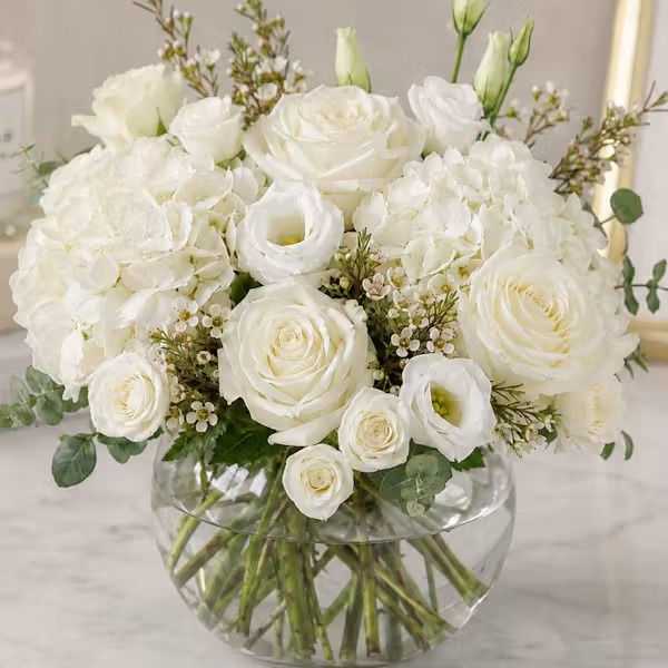 Hydrangea and White Roses Bowl