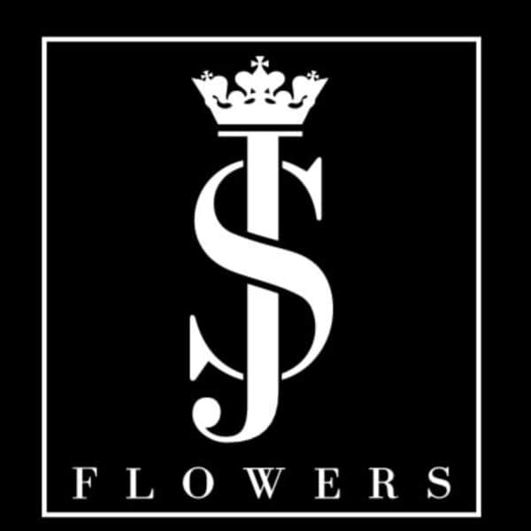Black-and-white TS Flowers logo with a crown inside a square border