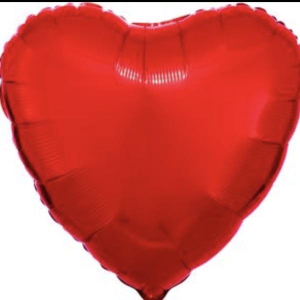 Red heart-shaped foil balloon on a white background