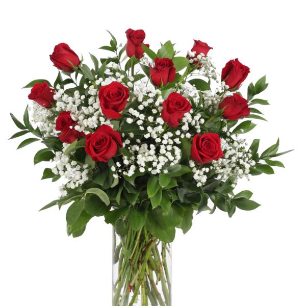 Dozen roses arranged in vase- Any color