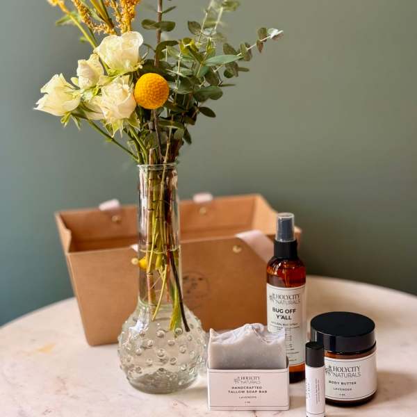Bud Vase, Soap Bar, Body Butter, Lip Balm, & Bug Spray Bundle