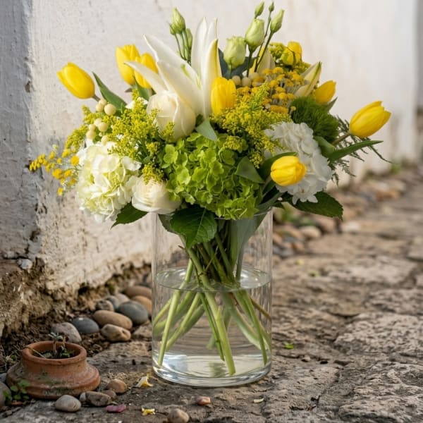 Tulip, rose hydrangea arrangment