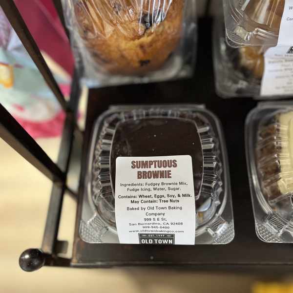 Packaged brownie in a clear plastic clamshell container