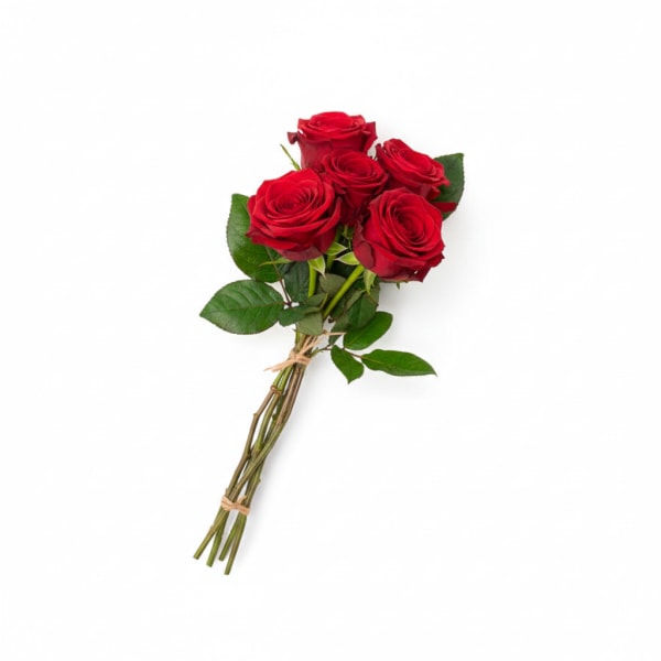 Bouquet of red roses tied with twine