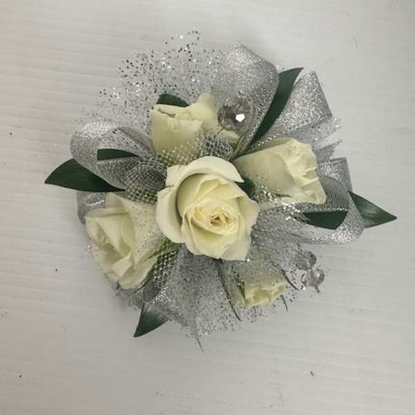 Wrist Corsage - Silver & White