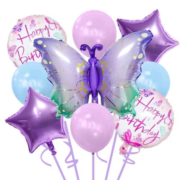 Birthday balloon bouquet with butterfly and star-shaped balloons