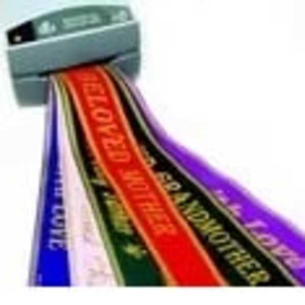 Ribbon spools with colorful printed satin ribbons