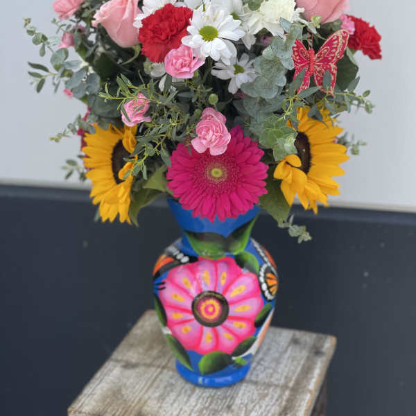 Mexican vase with colorful assorted