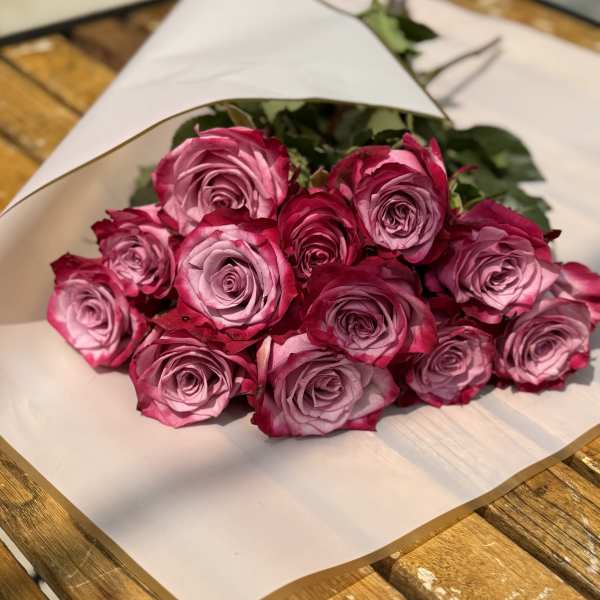 Deep Purple Rose Wrapped Bouquet