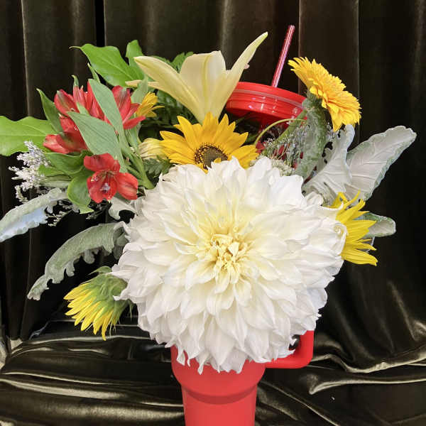 Red Tumbler with Flowers