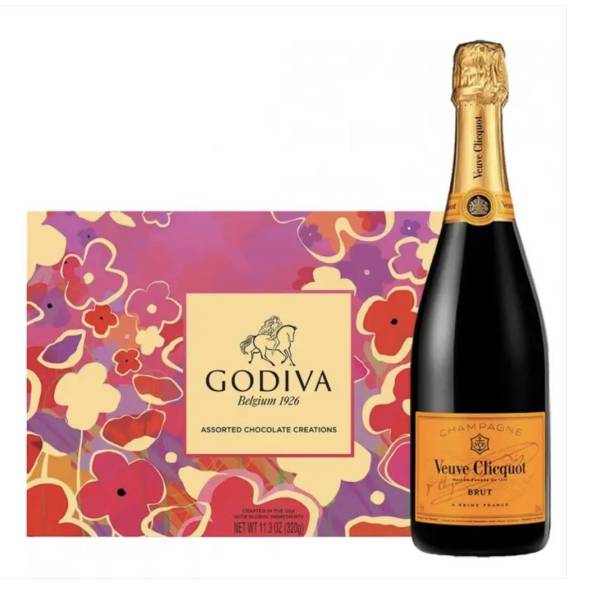 Godiva chocolates and veuve Clicqout champagne