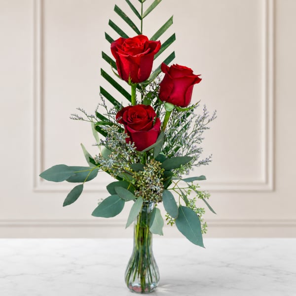 3 red rose bud vase