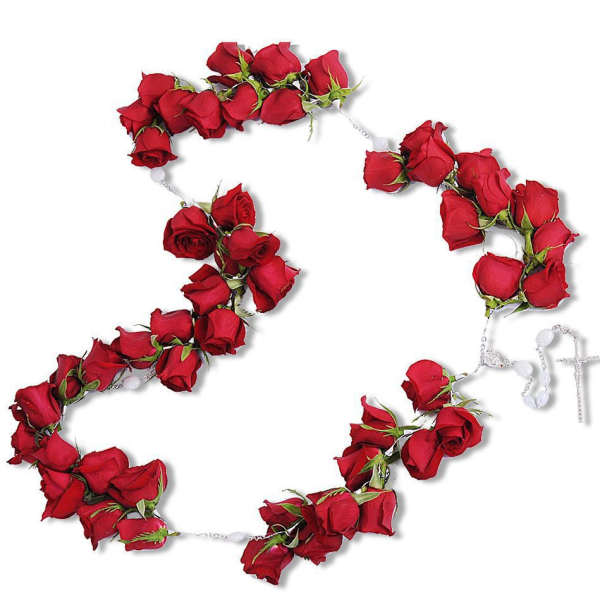 Garland of red roses with clear bead accents