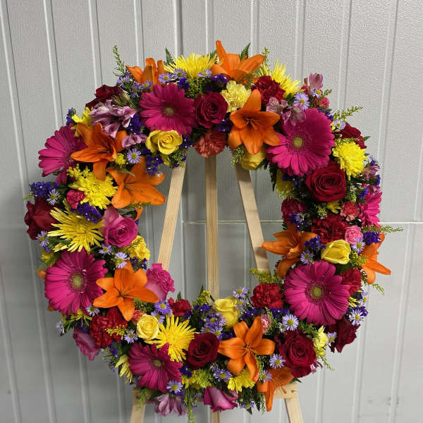 Bright Colors Sympathy Wreath.
