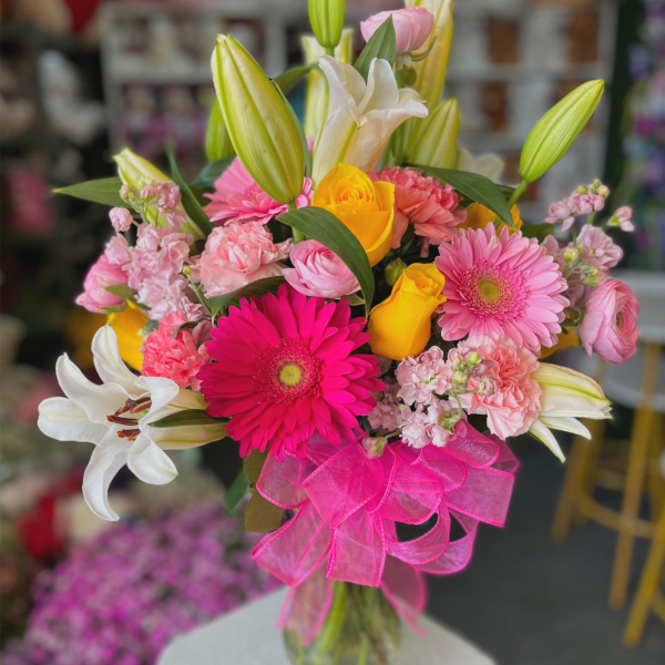 Small Pink Gerbera Mixed Bloom Vase