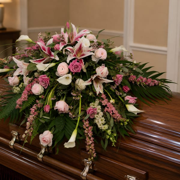 K632 Pink & White Mixed Casket Spray