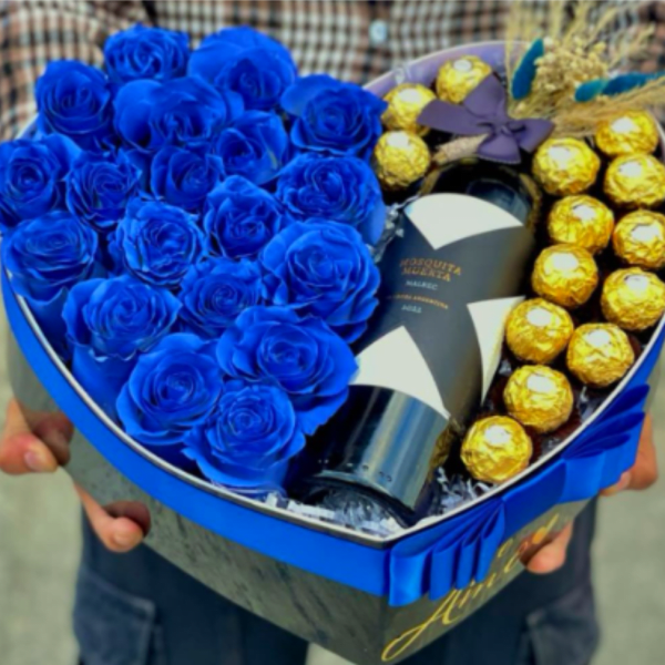 The "Sapphire King" Wine & Rose Box (20 Roses)