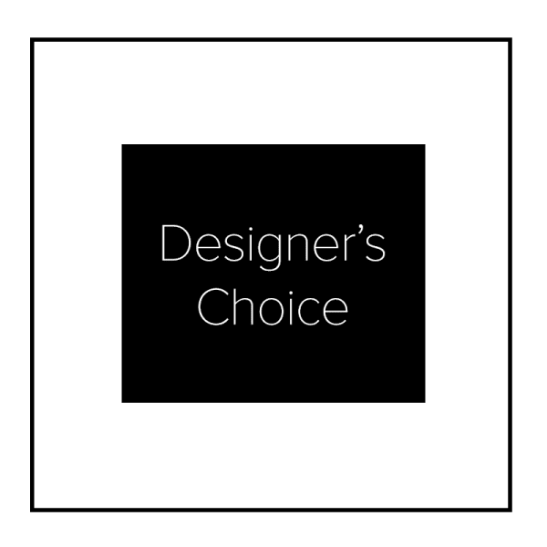Black square card reading "Designer's Choice" on a white background