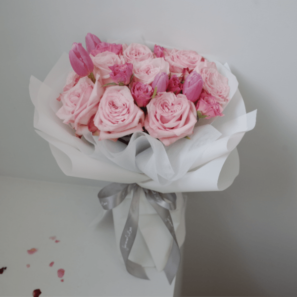 Pretty in Pink Roses and Tulips